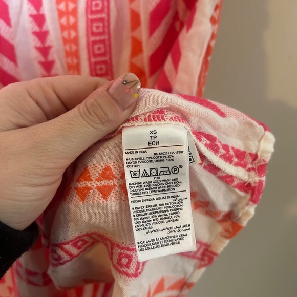 Old Navy Mini Dress Women XS Pink Orange Geometric Print Flutter Sleeve V-Neck - Picture 4 of 4